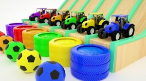 Учим цвета и цифры с Человеком-пауком на тракторах которые скользят и бьют по футбольным мячам