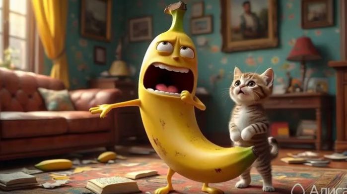 Мультики для детей.  Котик устроил погром у дома бананчика. Детям