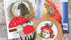 Вышивка крестом. Рябчики, коты и мухоморы.