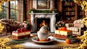 Невероятный уют Наслаждение от кофе и десерта Камин Отдых Фоновая спокойная, красивая музыка