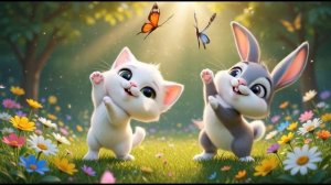 Веселая полянка_ котик и зайка