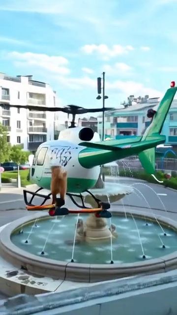 Кот запрыгнул на вертолет