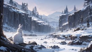 Кролик отдыхает в снежной долине — спокойная анимация природы