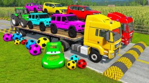 Двухосный прицеп-платформа, грузовик против лежачих полицейских