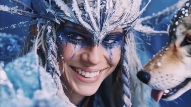 Viking Warrior Woman And Volves