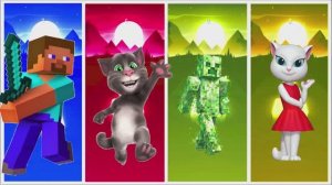 МАЙНКРАФТ СТИВ И КРИПЕР против ГОВОРЯЩЕГО ТОМА И АНЖЕЛЫ — Музыкальная Битва по Плиткам 🎮🐱