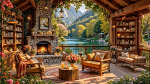 Уютный вечер у горного озера 🔥 Камин на веранде среди природы | Атмосфера уюта для отдыха