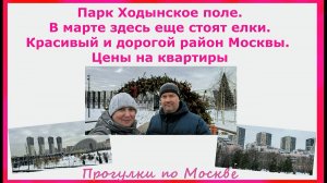 Парк Ходынское поле. В марте здесь еще стоят елки. Красивый и дорогой район Москвы. Цены на квартиры