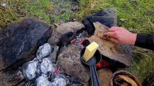 Garlic BUTTER Tomahawk STEAK & Liquid Gold Ash Potatoes  ASMR Forest Cooking