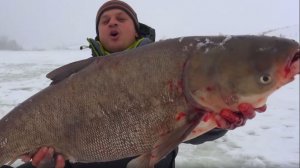 поймал зимнего МОНСТРА!ТОЛСТОЛОБ 16 КГ.аж руки трясутся!