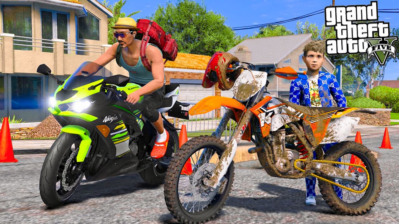 ОТЕЦ И СЫН В GTA 5 - ПОКАТУШКИ НА КРОССОВОМ МОТОЦИКЛЕ KTM! КУПИЛ СЕБЕ KAWASAKI NINJA! 🌊ВОТЕР