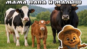 Мама папа и малыш на ферме 🐄 | Как говорят животные | Развивающее видео
