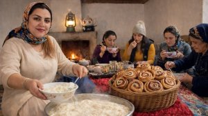 Простая сельская жизнь на Севере Ирана: Яблочные булочки с корицей и свежими взбитыми сливками