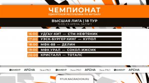 Чемпионат Удмуртской Республики по футзалу. Высшая Лига. 18 тур. Прямая трансляция матчей. 15/03/26