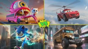 СОНИК И ШКОЛЬНЫЙ АВТОБУС ПОЕДАТЕЛЬ — ПРИКЛЮЧЕНИЯ МОЛНИИ МАКВИНА 🏎️ СУПЕР ГЕРОИ МУЛЬТИК