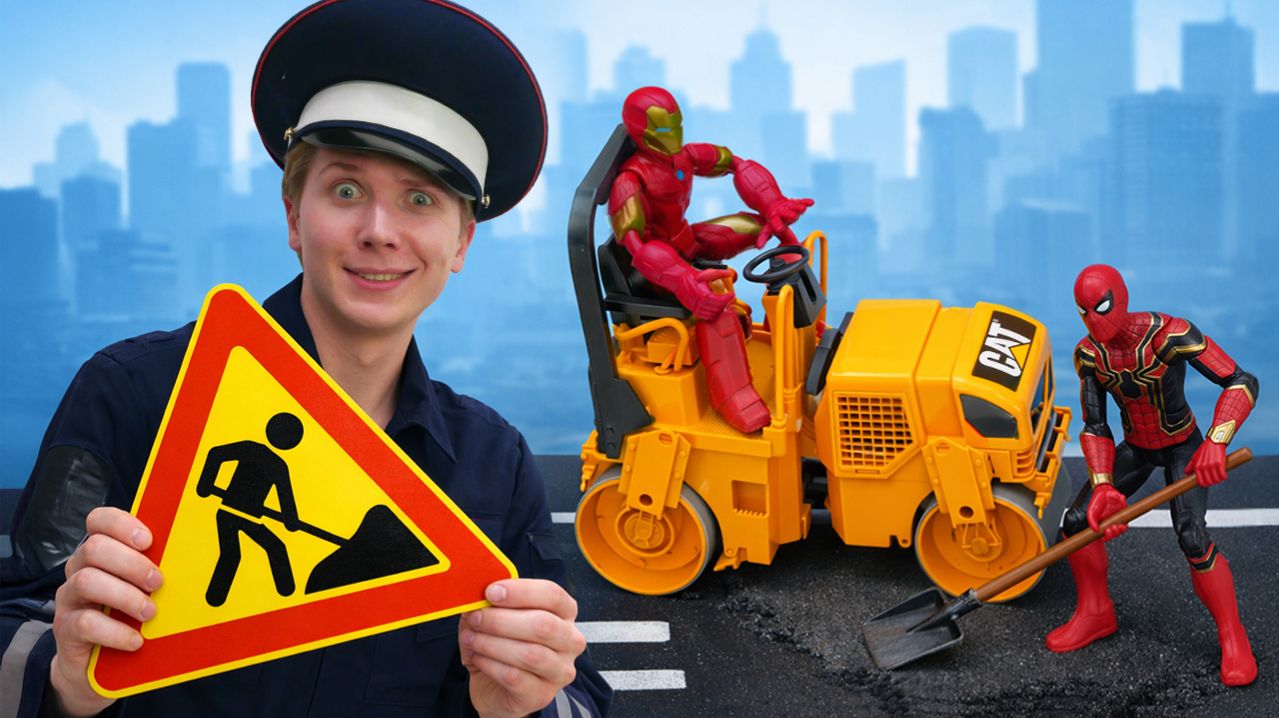 СУПЕРГЕРОИ ЧИНЯТ ДОРОГИ И ЛОВЯТ ГРАБИТЕЛЕЙ!🦸🚔 Железный человек, Человек-паук и СПАСАЮТ ГОРОД!🚧