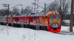 Тепловоз "Амурка" в голове сплотки из новых машин и другие поезда на Киевском ходу Московской жд