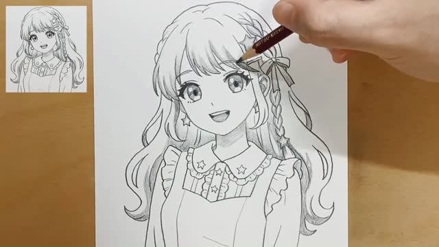 Как нарисовать милую аниме-девушку шаг за шагом. Простой эскиз карандашом (3)