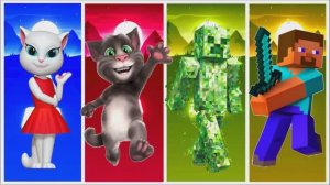 ГОВОРЯЩАЯ АНДЖЕЛА И ТОМ ПРОТИВ КРИПЕРА 🐱 ГОВОРЯЩИЙ ТОМ И СТИВ ИЗ МАЙНКРАФТА. ВЕСЕЛЫЙ ТАНЕЦ МУЛЬТИК