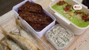 Крем-суп со шпинатом, корюшка и грибная закуска | Ланч-бокс /90