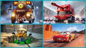 ШКОЛЬНЫЙ АВТОБУС МОНСТР ПРОТИВ МОЛНИИ МАКВИНА 🚌🏎️ МИНЬОН И ТАНК ПРОТИВ МАКВИН ЭКЗЕ 🆚 МУЛЬТИК