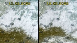 Отступление снежного покрова на ЕТР. Вид со спутника с 11 по 15 марта 2026 года