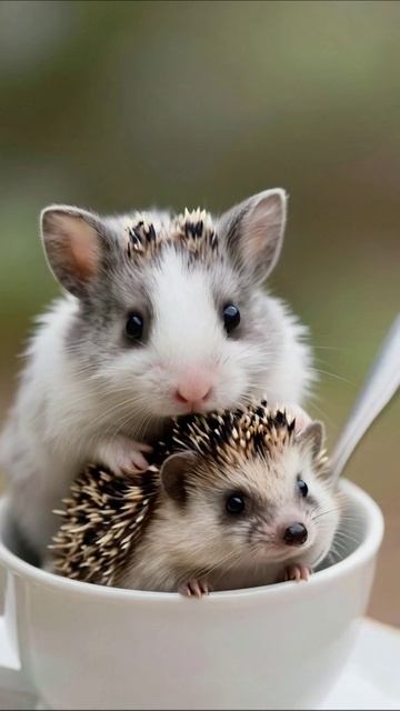 Милые ежики в чашке! #ежики #животные #питомцы