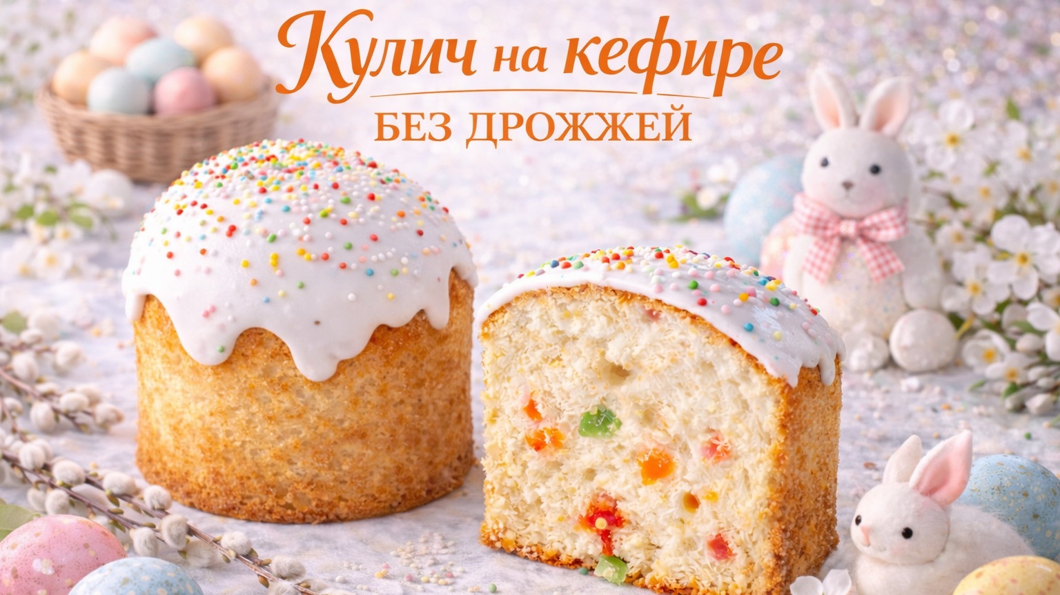 Кулич на кефире без дрожжей 🕊 Быстрый и мягкий пасхальный рецепт