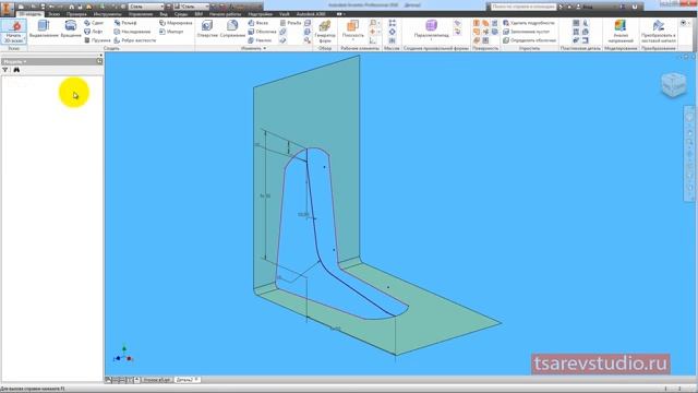 Inventor. Уголок с ребром жесткости (с _вмятиной_). Поверхностное моделирование