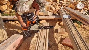 Запиливание чашек. Вынос бруса под веранду.