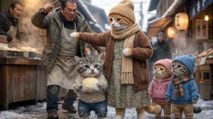 Украденная булочка и доброта Мамы Кошки с двумя котятами