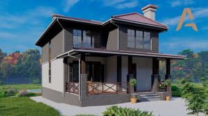 Удобный дом для комфортной загородной жизни. Обзор дома с эркером, террасой и балконом