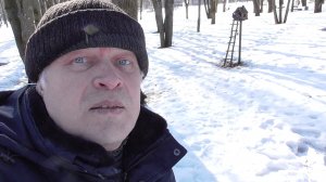 Геннадий Горин в парке. Голуби на кормушке. Белка рядом с кормушкой.