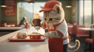Котёнок усердно работает!Один день подработки в KFC "Марурин" на неполный рабочий день🐱