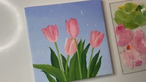 Нежный букет тюльпанов / Урок акриловой живописи