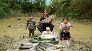 Ловим большую рыбу и несу ее на рынок для продажи. Готовлю вместе с моей маленькой дочерью. Дуонг