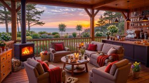 Закат у моря с камином 🔥 Уютная веранда с видом на океан | Атмосфера отдыха и сна