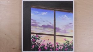 Чудный вид из окна на розовый куст / Акриловая живопись для начинающих
