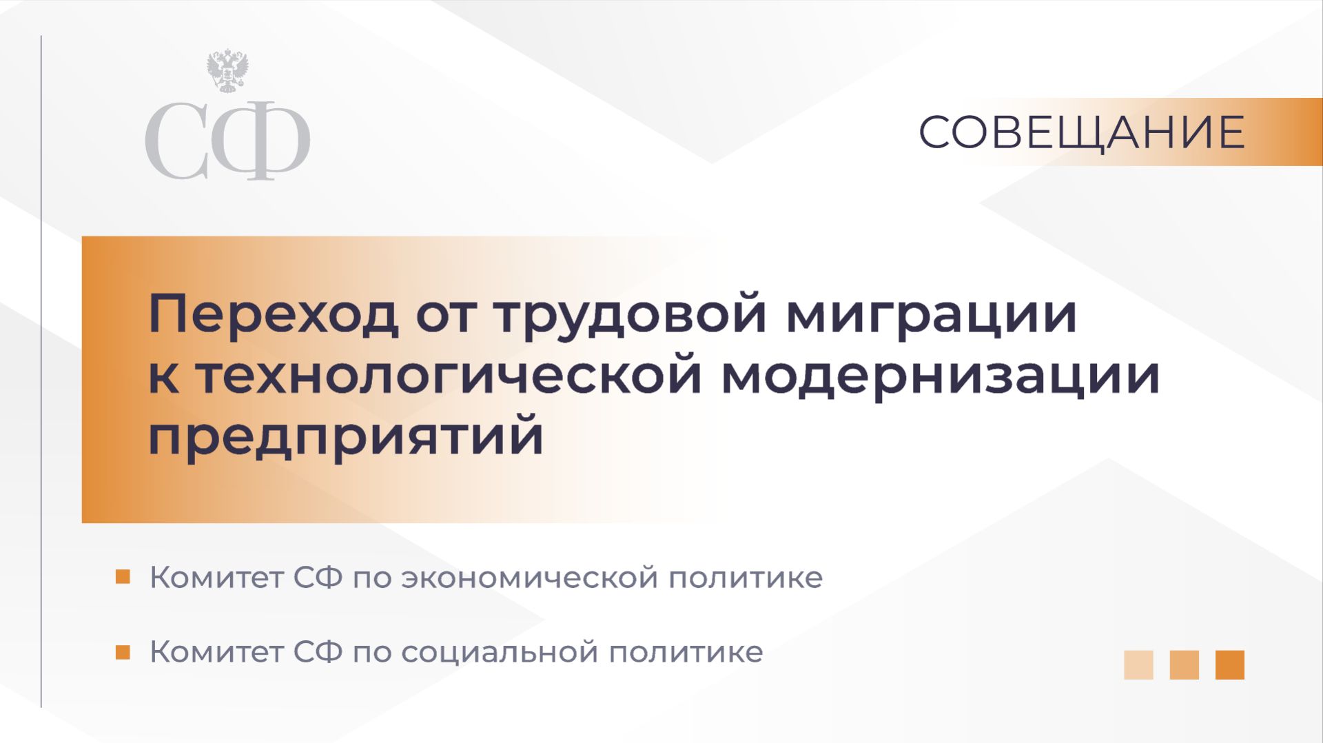 Совещание Комитета СФ по экономической политике совместно с Комитетом СФ по социальной политике