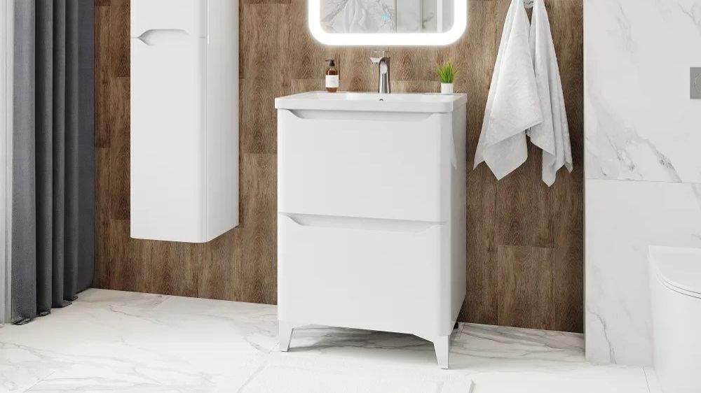 Тумба с раковиной AURA Токио 60-2 напольная белая