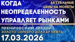 Когда неопределенность управляет рынками. Анализ рынка золота, серебра, нефти, доллара 17.03.2026 г