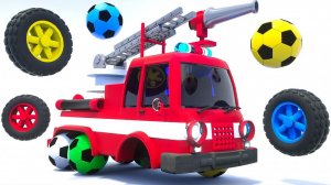 Учим цвета с помощью пожарной машины-монстра. Соберите разноцветные колёса.