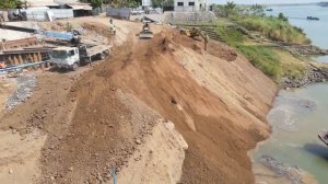 My God, Hard Work For Dump Truck Dumping On Landslide To Repair Road By BulldozerKOMATSU D31AA