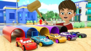 Учим цвета и формы. Маккуин появляется из туннеля. Радужный футбольный мяч в виде грузовика Мак.