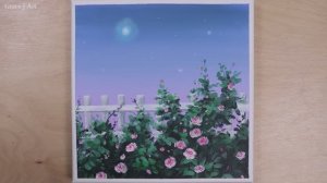 Розовый куст в лунном свете / Акриловая живопись для начинающих