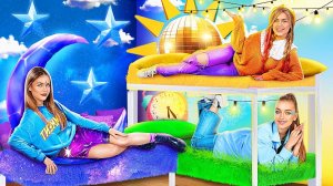 Девушка Утро, девушка День и девушка Ночь построили двухэтажную кровать для тройняшек!