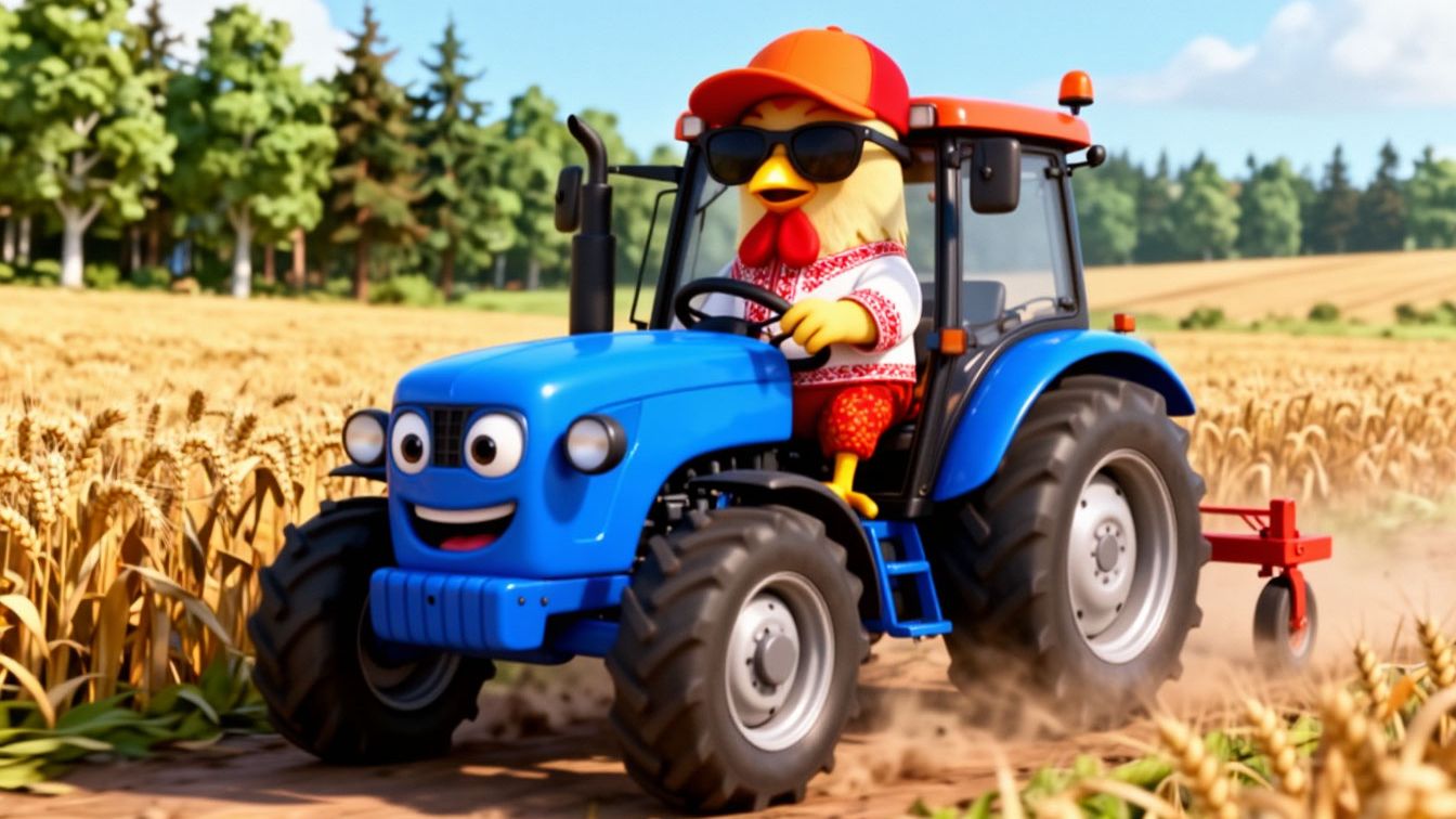 🚜МУЛЬТИК‑ПЕСЕНКА: СИНИЙ ТРАКТОР И ПЕТУХ ЗА РУЛЁМ | Весёлое видео для детей | Детские песенки