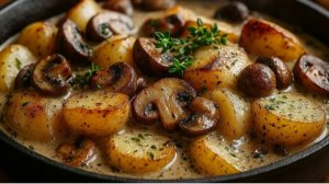 Золотистая картошка с грибной подливкой