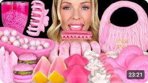 ASMR мукганг, розовые десерты, съедобная сумочка Miu Miu, зажим-коготь, грейпфрутовая газировка, кус