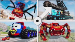 Битва гигантов в Tiles Hop! 🆚 Молния Маквин против Мутантов — Монстр-автобус, Полиция и Самосвал 🎶